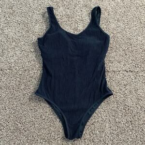Coral Reef Black Ribbed‎ One Piece Swimsuit Sz 8/10 Scoop Back Beach Poolside